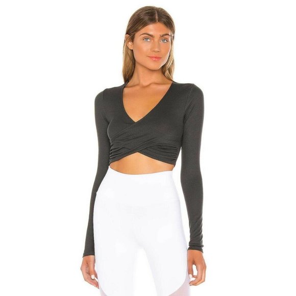 Spiritual Gangster Tops - Spiritual Gangster Odette Ribbed Surplice Crop Top